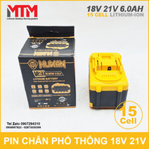 Pin chân phổ thông 18V 21V 6.0Ah 15 cell Hukan 12