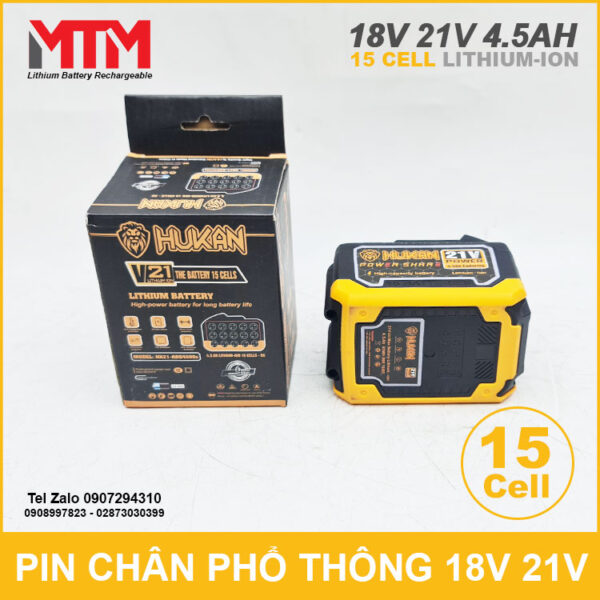 Pin chân phổ thông 18V 21V 4.5Ah 15 cell Hukan 9