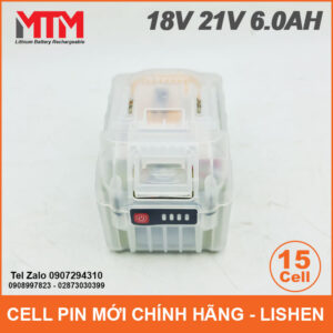 Pin chân phổ thông 18V 21V 6.0Ah 15 cell mạch 80A - vỏ trong suốt 16