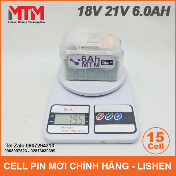 Pin chân phổ thông 18V 21V 6.0Ah 15 cell mạch 80A - vỏ trong suốt 12