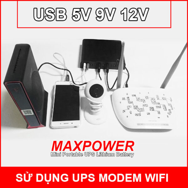 Nguồn điện UPS dự phòng modem wifi camera USB 5V 9V 12V 12000mAh MAXPOWER 9