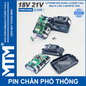 Pin chân phổ thông Makita 18V 21V 4Ah 5 cell mạch 80A led báo pin - Cell Lishen 21700 12