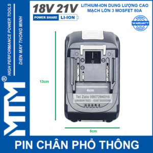 Pin chân phổ thông Makita 18V 21V 4Ah 5 cell mạch 80A led báo pin - Cell Lishen 21700 13