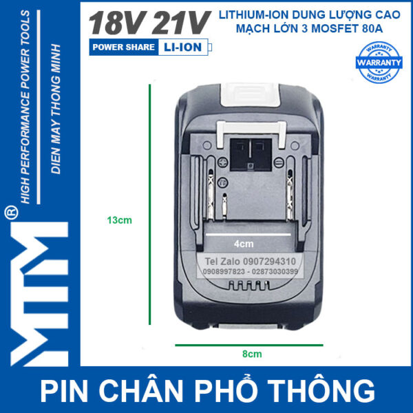 Pin chân phổ thông Makita 18V 21V 4Ah 5 cell mạch 80A led báo pin - Cell Lishen 21700 7