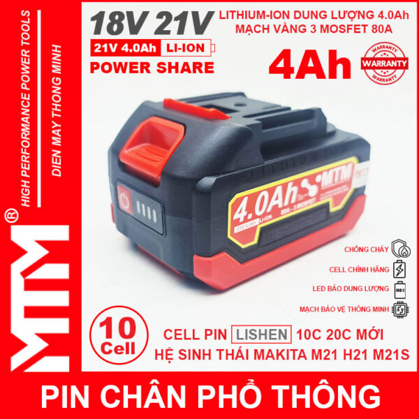 Pin chân phổ thông Makita 18V 21V 4Ah 10cell mạch 80A led báo pin chống sốc - Cell LISHEN 8