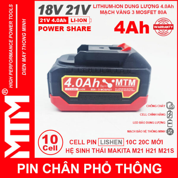 Pin chân phổ thông Makita 18V 21V 4Ah 10cell mạch 80A led báo pin chống sốc - Cell LISHEN 4