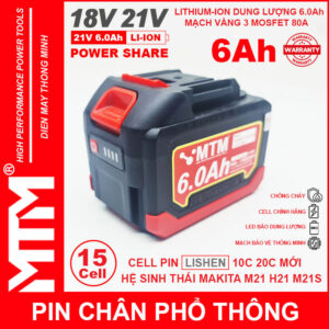 Pin chân phổ thông Makita 18V 21V 6Ah 15cell mạch 80A led báo pin chống sốc - Cell LISHEN 18