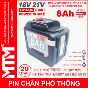 Pin chân phổ thông Makita 18V 21V 8Ah 20cell mạch 80A led báo pin chống sốc - Cell LISHEN 17