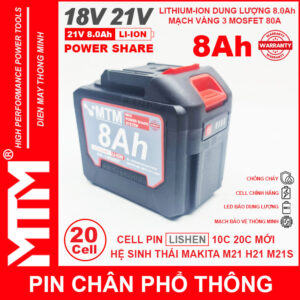 Pin chân phổ thông Makita 18V 21V 8Ah 20cell mạch 80A led báo pin chống sốc - Cell LISHEN 16