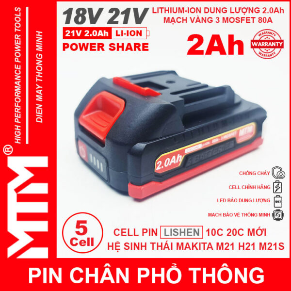 Pin chân phổ thông Makita 18V 21V 2Ah 5cell mạch 80A led báo pin chống sốc - Cell LISHEN 6