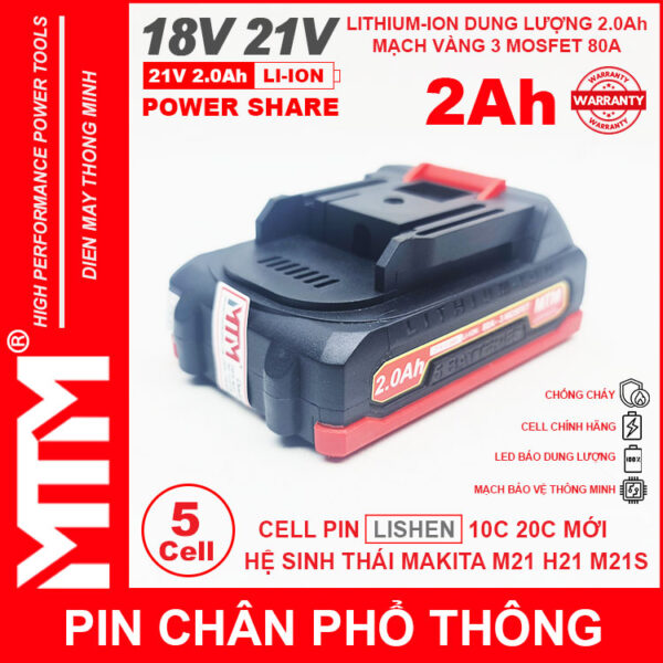 Pin chân phổ thông Makita 18V 21V 2Ah 5cell mạch 80A led báo pin chống sốc - Cell LISHEN 7