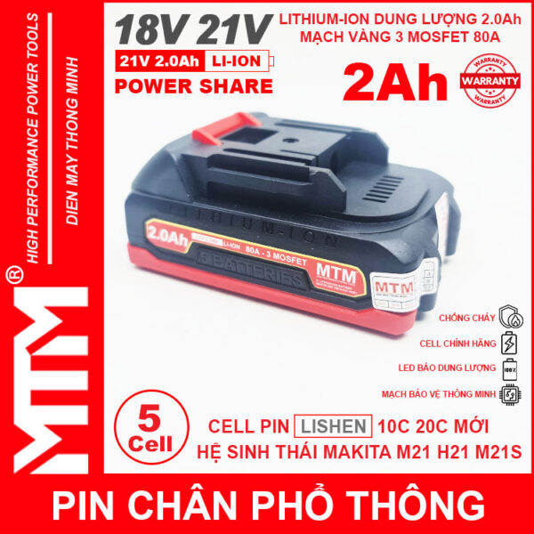 Pin chân phổ thông Makita 18V 21V 2Ah 5cell mạch 80A led báo pin chống sốc - Cell LISHEN 8