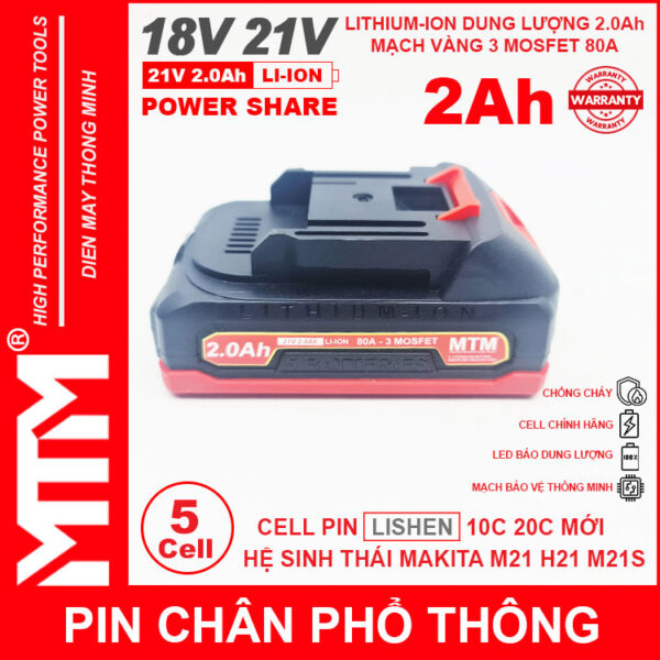 Pin chân phổ thông Makita 18V 21V 2Ah 5cell mạch 80A led báo pin chống sốc - Cell LISHEN 4