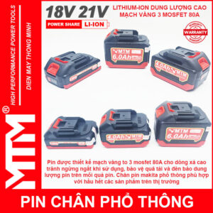 Pin chân phổ thông Makita 18V 21V 6Ah 15cell mạch 80A led báo pin chống sốc - Cell LISHEN 22