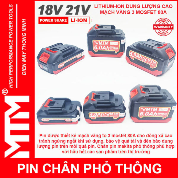 Pin chân phổ thông Makita 18V 21V 6Ah 15cell mạch 80A led báo pin chống sốc - Cell LISHEN 12