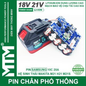 Pin chân phổ thông Makita 18V 21V 2.5Ah 5 cell mạch 80A led báo pin chống sốc - Cell Samsung 25R 21