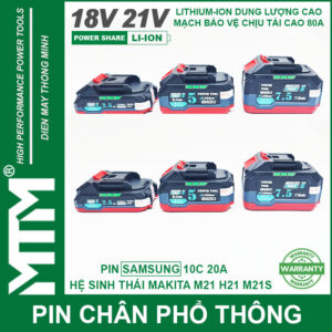 Pin chân phổ thông Makita 18V 21V 2.5Ah 5 cell mạch 80A led báo pin chống sốc - Cell Samsung 25R 22