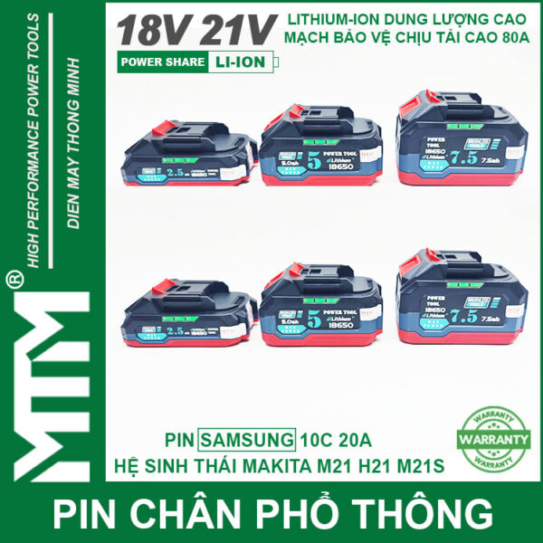 Pin chân phổ thông Makita 18V 21V 2.5Ah 5 cell mạch 80A led báo pin chống sốc - Cell Samsung 25R 11