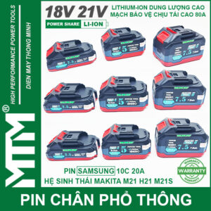 Pin chân phổ thông Makita 18V 21V 2.5Ah 5 cell mạch 80A led báo pin chống sốc - Cell Samsung 25R 24