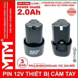 Pin máy khoan bắt vít 12V 2.0Ah 3 cell chuẩn khe loại B - Cell LISHEN 10C 20A 17