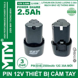 Pin máy khoan bắt vít 12V 2.5Ah 3 cell chuẩn khe loại B - Cell EVE 12C 30A 15