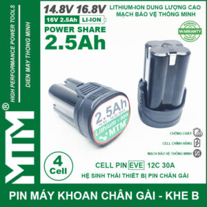 Pin máy khoan bắt vít 16.8V 2.5Ah 4 cell chuẩn chân gài khe B – Cell EVE 12C 30A 12