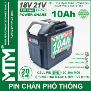 Pin chân phổ thông Makita 18V 21V 10Ah 20 cell mạch 80A led báo pin - Cell EVE 25P 15