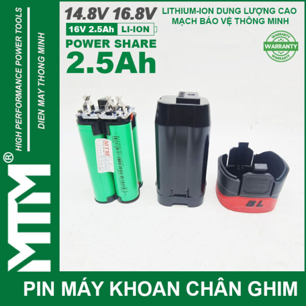 Pin máy khoan bắt vít 16.8V 2.5Ah 4 cell chuẩn khe chân ghim - Cell EVE 12C 30A 5