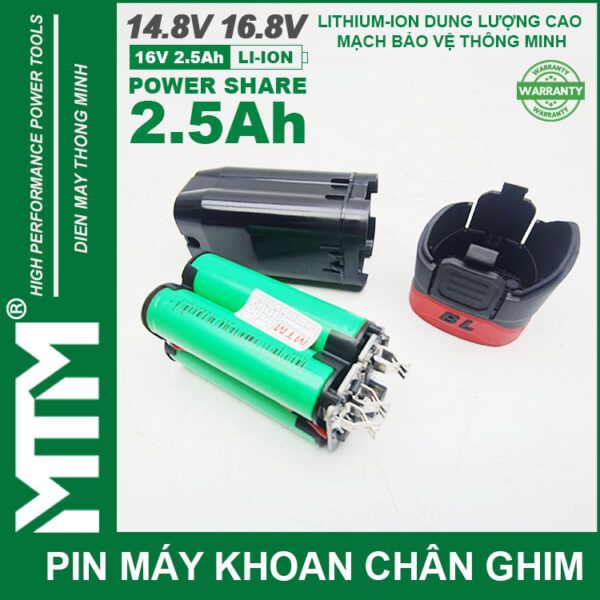 Pin máy khoan bắt vít 16.8V 2.5Ah 4 cell chuẩn khe chân ghim - Cell EVE 12C 30A 6