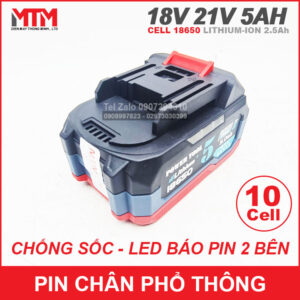 Pin chân phổ thông Makita 18V 21V 5Ah 10 cell mạch 80A - chống sốc led báo pin 2 bên 13