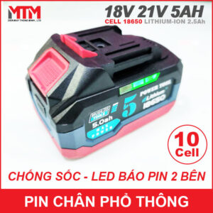 Pin chân phổ thông Makita 18V 21V 5Ah 10 cell mạch 80A - chống sốc led báo pin 2 bên 14