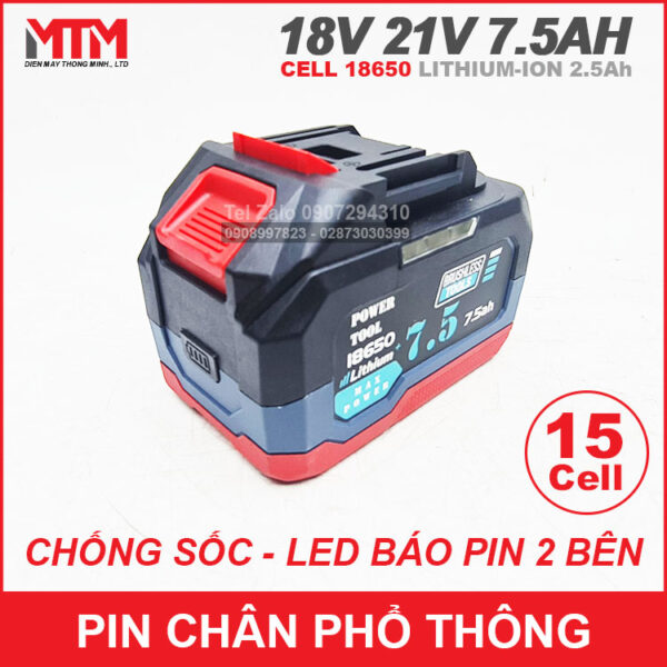 Pin chân phổ thông Makita 18V 21V 7.5Ah 15 cell mạch 80A - chống sốc led báo pin 2 bên 4