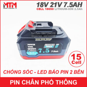 Pin chân phổ thông Makita 18V 21V 7.5Ah 15 cell mạch 80A - chống sốc led báo pin 2 bên 10