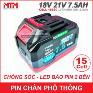 Pin chân phổ thông Makita 18V 21V 7.5Ah 15 cell mạch 80A - chống sốc led báo pin 2 bên 11