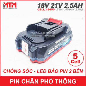 Pin chân phổ thông Makita 18V 21V 2.5Ah 5 cell mạch 80A - chống sốc led báo pin 2 bên 10