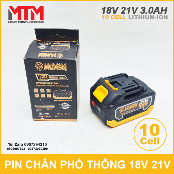 Pin chân phổ thông 18V 21V 3Ah 10 cell Hukan 4