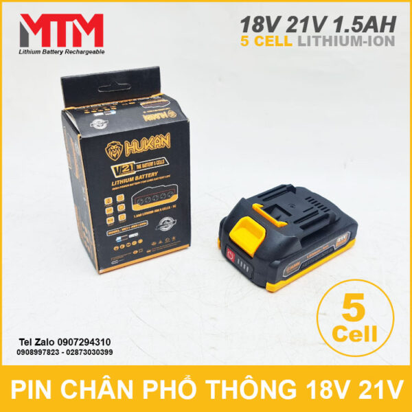 Pin chân phổ thông 18V 21V 1.5Ah 5 cell Hukan 4