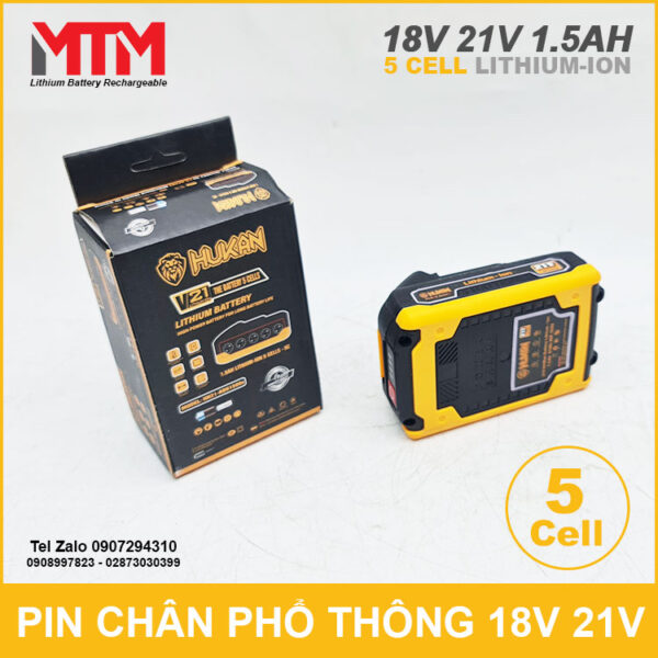 Pin chân phổ thông 18V 21V 1.5Ah 5 cell Hukan 5