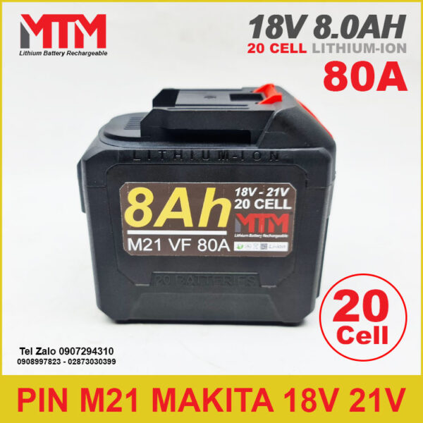 Pin chân phổ thông M21 Makita VF Hukan 18V 21V 8.0Ah 20 cell 7