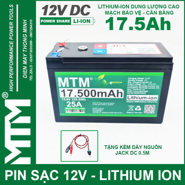 Pin đèn quạt tích điện 12V 17500mAh MTM - chống nước 7