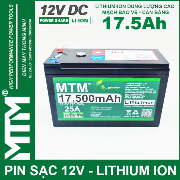 Pin đèn quạt tích điện 12V 17500mAh MTM - chống nước 6