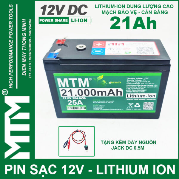 Pin đèn quạt tích điện 12V 21000mAh MTM - chống nước 3