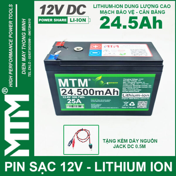 Pin đèn quạt tích điện 12V 24500mAh MTM - chống nước 2