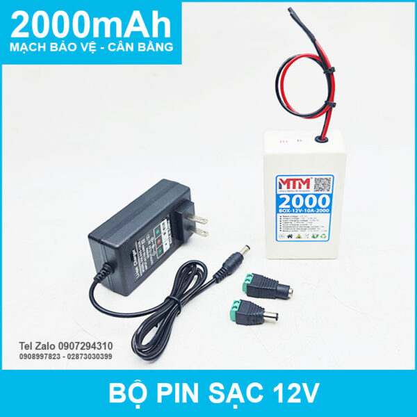 Bộ box pin sạc 12V 2000mAh 10A MTM kèm sạc 3