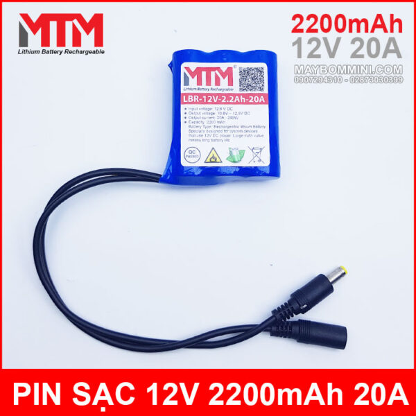 Pin sạc lithium 12V 2200mAh 3S chịu tải 20A MTM 3