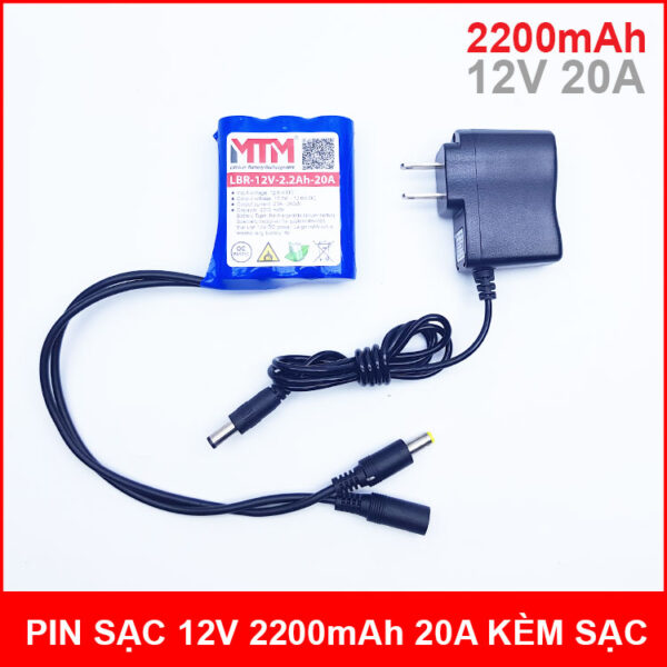 Pin sạc lithium 12V 2200mAh 3S chịu tải 20A MTM kèm sạc 3