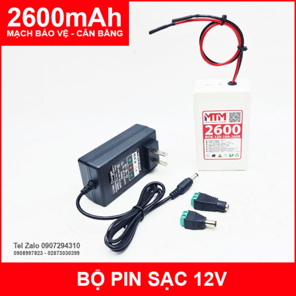 Bộ box pin sạc 12V 2600mAh 10A MTM kèm sạc 3