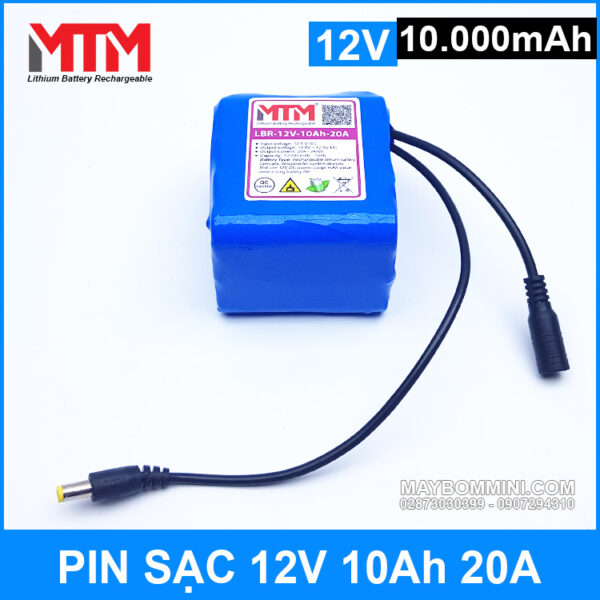 Pin sạc lithium 12V 10.000mAh 3S chịu tải 20A MTM 8