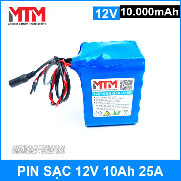 Pin sạc 12V 10Ah 25A 3S MTM kèm sạc 4