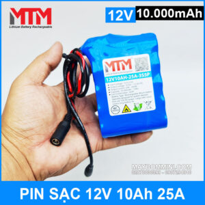 Pin sạc 12V 10Ah 25A 3S MTM kèm sạc 14